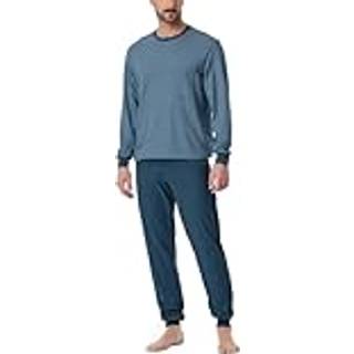 Schiesser Comfort Essentials Pyjama With Cuff - Blue/Blue - 54