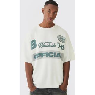 Mens Ecru Oversized Open Stitch Printed Knitted T-shirt