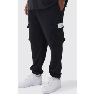 Mens Black Plus Woven Tab Slim Fit Cargo Joggers