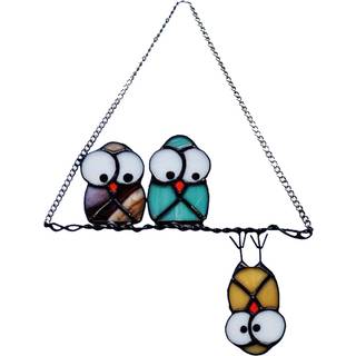 Multicolor Owls On A Wire h?jt farvet glas Solkansepanel Bird Suncatcher til Windows Doors Room Home Decoration Hummingbird Ornamentand Gaver til