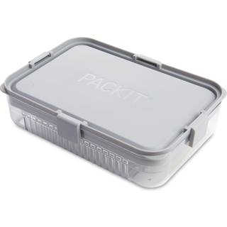 PACKIT MOD STOR BENTO FOOD LAGER CONTAINER STEEL GREY SKUDTROOF KRYSTAL KLAR BASE MED L?kagebestandig Dividers LID Mikrob?lgebart opvaskemaskine