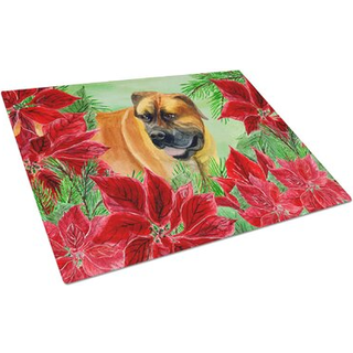 Caroline's Treasures CK1295LCB Boerboel Mastiff Poinsettas Glasskærebord Stort dekorativt tempereret glasskæreskæring og serveringsplade i stor s