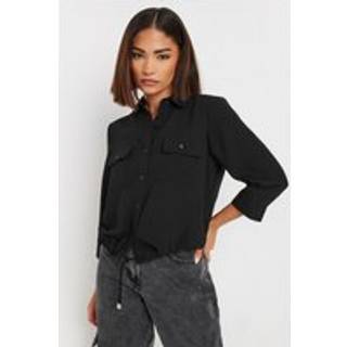 PixieGirl Petite PixieGirl Petite Black Drawcord Long Sleeve Shirt