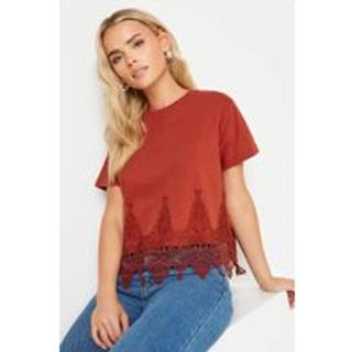 PixieGirl Petite PixieGirl Petite Red Crochet Hem T-Shirt
