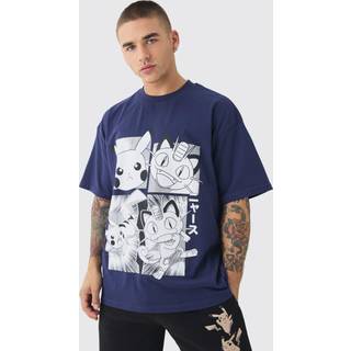 Mens Navy Oversized Pokemon Extended Neck License T-shirt