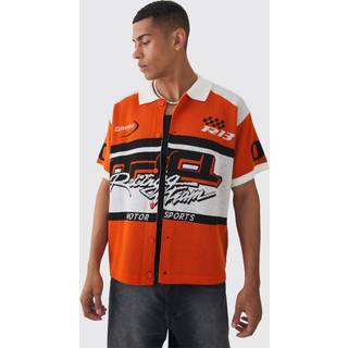 Mens Orange Boxy Oversized Moto Knitted Shirt