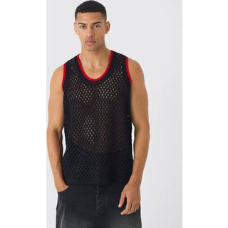 Mens Black Oversized Open Stitch Knitted Vest