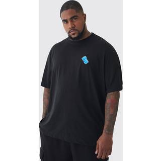 Mens Plus Oversized Plus Blue Dice Embroidered T-shirt In Black