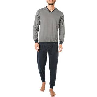 bugatti Herren Pyjama blau Jersey-Baumwolle Gemustert