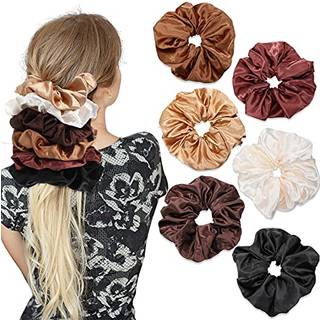 Chuangdi 6 stykker store satin -scrunchies til kvinder jumbo silke scrunchies tykke elastiske jumbo h?r scrunchies (hvid r?dbrun sort lys kaffe m
