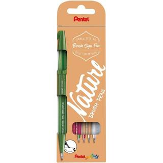 Pentel Fineliner SES15N-4 Brush Sign Pen NATURE, sæt a 4 stk
