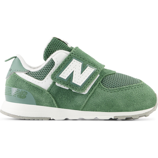 New Balance Børn 574 NEW-B Hook & Loop i Grøn/Hvid Suede/Mesh, Størrelse 17