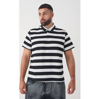 Mens Black Plus Textured Stripe Polo