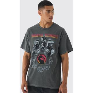 Mens Charcoal Oversized Mortal Kombat Wash License Print T-shirt