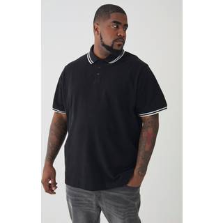 Mens Plus Slim Tipped Pique Polo In Black