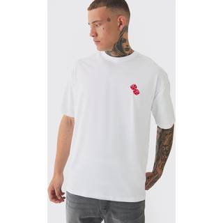 Mens Tall Oversized Tall Red Dice Embroidered T-shirt In White