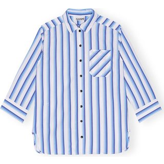 Stripe Cotton Shirt F9153 - Silver Lake Blue - GANNI - Stribet XS