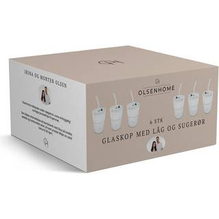 Olsen Home glas med låg og sugerør 300 ml 6 stk