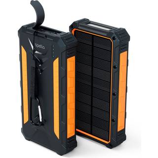 Spello Powerbank m. Solcelle - 15W 1 x USB-C, 2 x USB-A & Trådløs Opladning - 24.000 mAh - Sort / Orange