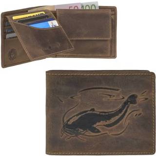 Leder Geldbörse 12x9cm mit Fisch "Vintage" antikbraun Wels