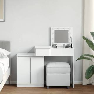 Makeupbord Med Led-Lys 115X37X110,5 Cm - Hvid