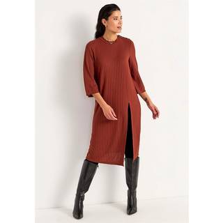 Ribbet jerseykjole med høj slids