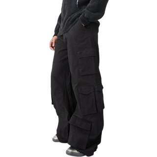 Mens Black Extreme Baggy Rigid Multi Cargo Pocket Trousers