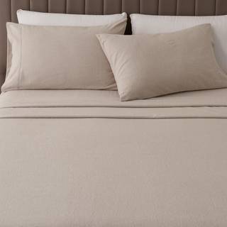 FLANNEL SAM Sæt Queen Størrelse-Heathered Cotton Blend Double-Brushed Winter Bed Sabs-Ultra-Soft Cosy 4-Piece Rustic Bedding Set (Heathered Light