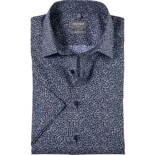 OLYMP Herren Kurzarmhemd blau geblümt Comfort Fit