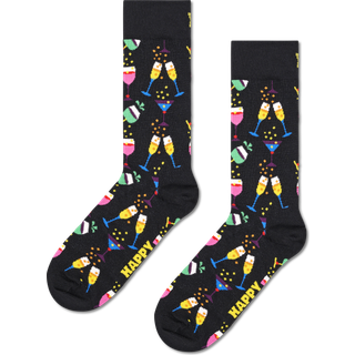 Black Cheers Crew Sock - Black, White, Yellow, Pink, Blue, Green - 36-40