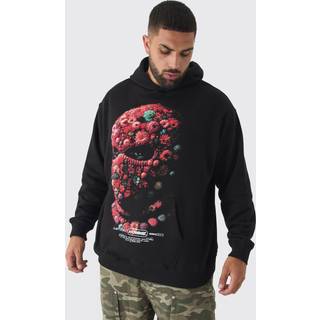 Mens Black Plus Oversized Floral Balaclava Print Hoodie