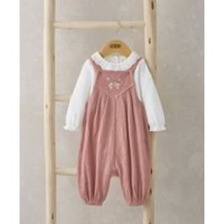 Mamas & Papas Mamas & Papas Pink 100% Cotton Crinkle Dungaree And Bodysuit Set