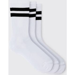 Mens White 3 Pack Sport Stripe Socks