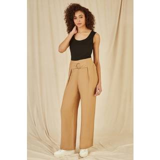 Yumi Yumi Brown Wide Leg Trousers With Front Buckle Detail