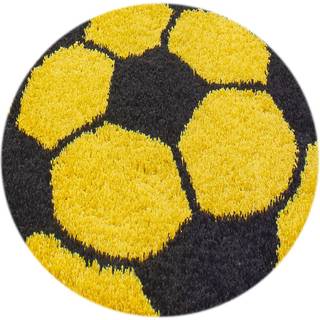 Fun Rund Børnetæppe Fodbold - Gul - 120x120 (Rund)