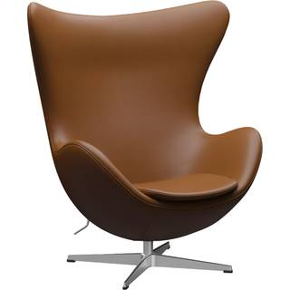 Fritz Hansen - 3316 Ägget, Läder, Aura Walnut - Drejelænestole - Arne Jacobsen - Brun - Læder/Metal/Skum