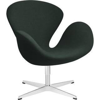 Fritz Hansen - 3320 Svanen Fåtölj, Dark Green 1161 Christianshavn Fabric, Snurrbar stjärnfot - Drejelænestole - Arne Jacobsen - Grøn - Metal/Skum/Uld