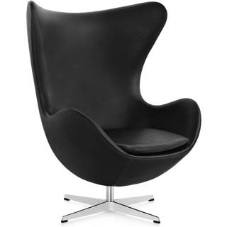 Fritz Hansen - 3316 Ägget, Läder, Aura Black - Drejelænestole - Arne Jacobsen - Sort - Læder/Metal/Skum