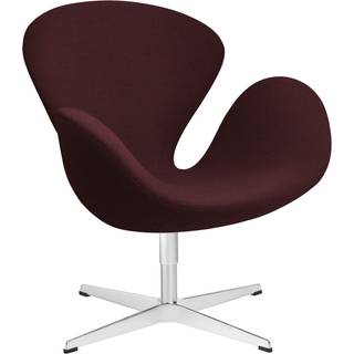 Fritz Hansen - 3320 Svanen Fåtölj, Red 1141 Christianshavn Fabric, Snurrbar stjärnfot - Drejelænestole - Arne Jacobsen - RØD - Metal/Skum/Uld