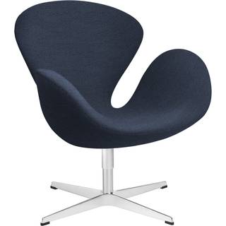 Fritz Hansen - 3320 Svanen Fåtölj, Blue 1154 Christianshavn Fabric, Snurrbar stjärnfot - Drejelænestole - Arne Jacobsen - Blå - Metal/Skum/Uld