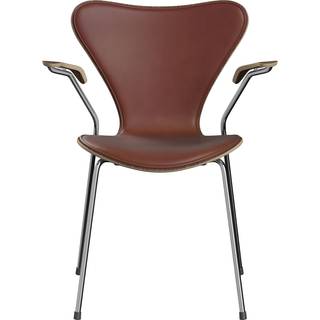 Fritz Hansen - 3207 Series 7, Front Upholstered, Grace - Chestnut - Spisebordsstole - Arne Jacobsen - Brun - Læder/Metal/Træ/Skum