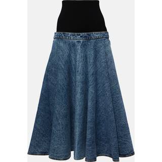 AlaÃ¯a Denim and cotton jersey midi skirt - blue - L