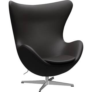 Fritz Hansen - 3316 Ägget, Läder, Aura Black Brown - Drejelænestole - Arne Jacobsen - Brun - Læder/Metal/Skum