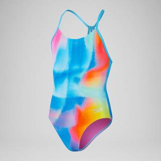 Girls' Club Training Allover Lane Line Back Swimsuit Pink/Yellow