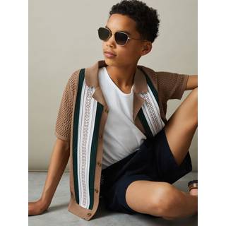 Reiss Reiss Camel/Green Jensen 9-13 yrs Embroidered Cuban Collar Shirt
