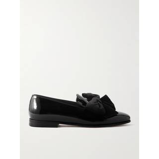 Manolo Blahnik - Janser Velvet-Trimmed Patent-Leather Loafers - Men - Black - UK 7