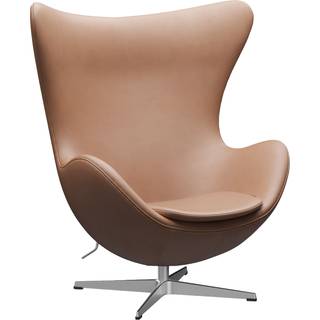 Fritz Hansen - 3316 Ägget, Läder, Rustik - Drejelænestole - Arne Jacobsen - Brun - Læder/Metal/Skum