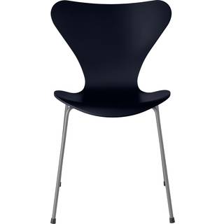 Fritz Hansen - Series 7 stol 3107 bøgefiner stålstel sølvgrå midnight blue - Spisebordsstole - Arne Jacobsen - Blå - Metal/Træ