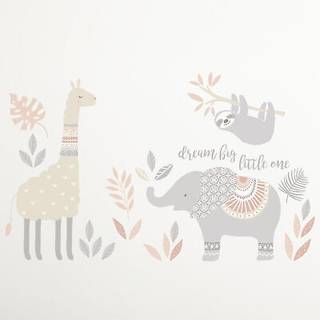 Levtex Baby - Imani Resuable Wall Decal - Llama Elephant Lion Sloth - Gray Taupe Pink Nursery tilbehør - Størrelse: 19 x 35,5in.