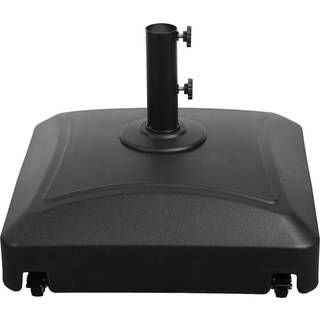 Enkel deluxe 125 lb kapacitet Fyldbar mobil gårdhave paraply base Heavy Duty Square Market Stand for udendørs med 4 låse 2 drejeknapper sort-hjul